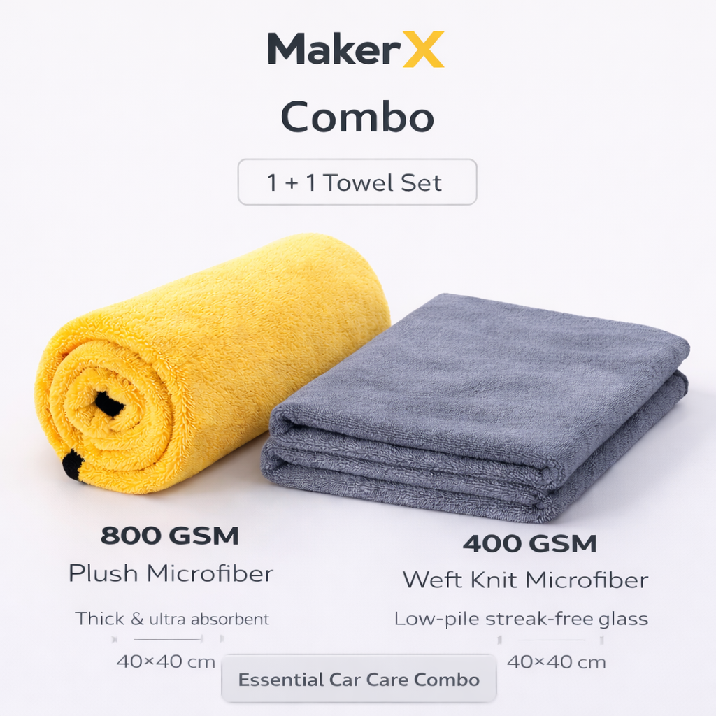MakerX™ ProGleam— Professional Microfiber Car Cleaning Cloth (800 GSM + 400 GSM Dual System)