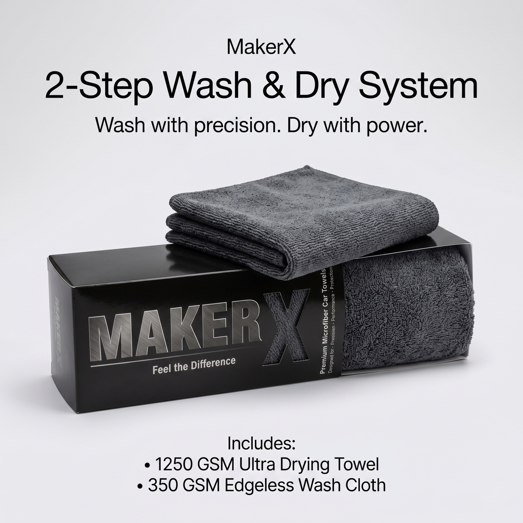 MakerX™ 2-Step Wash & Dry Microfiber Car Drying Towel System | 1250 GSM + 350 GSM