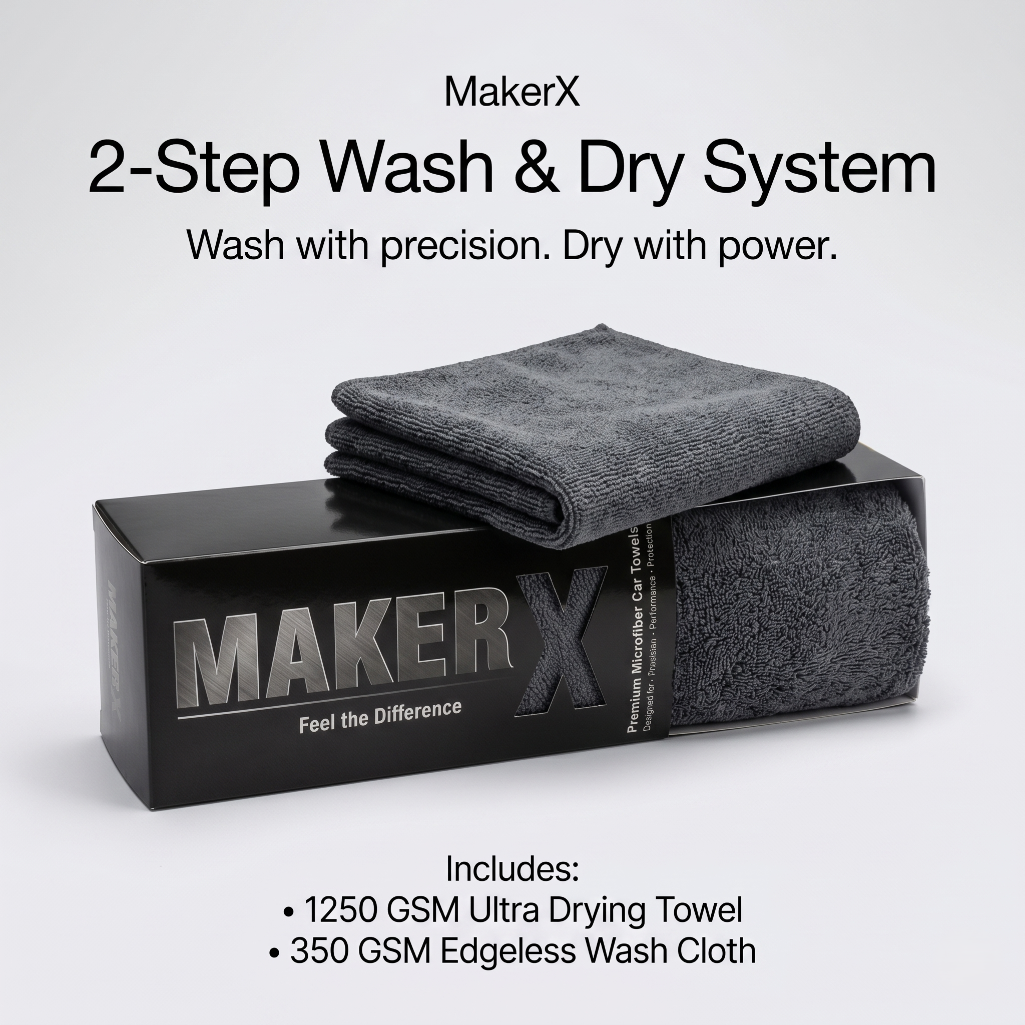 MakerX™ 2-Step Wash & Dry Microfiber Car Drying Towel System | 1250 GSM + 350 GSM