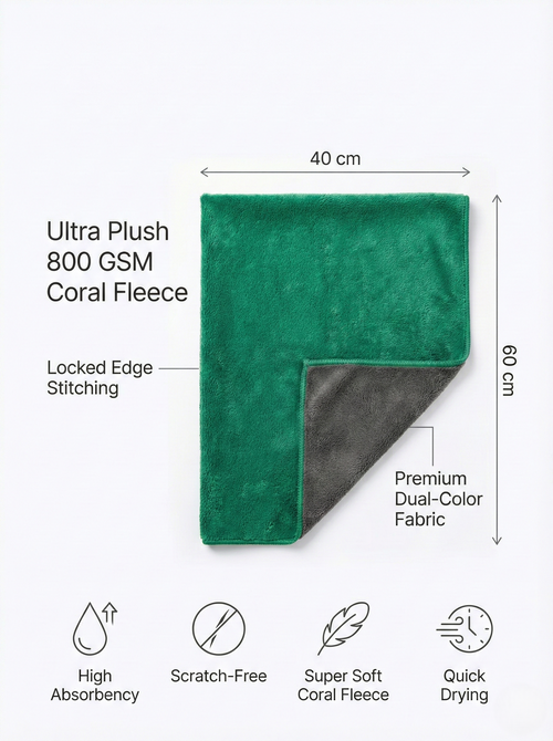 MakerX™ 800 GSM Premium Microfiber Towel (40×60 cm, XL, Locked Edge)