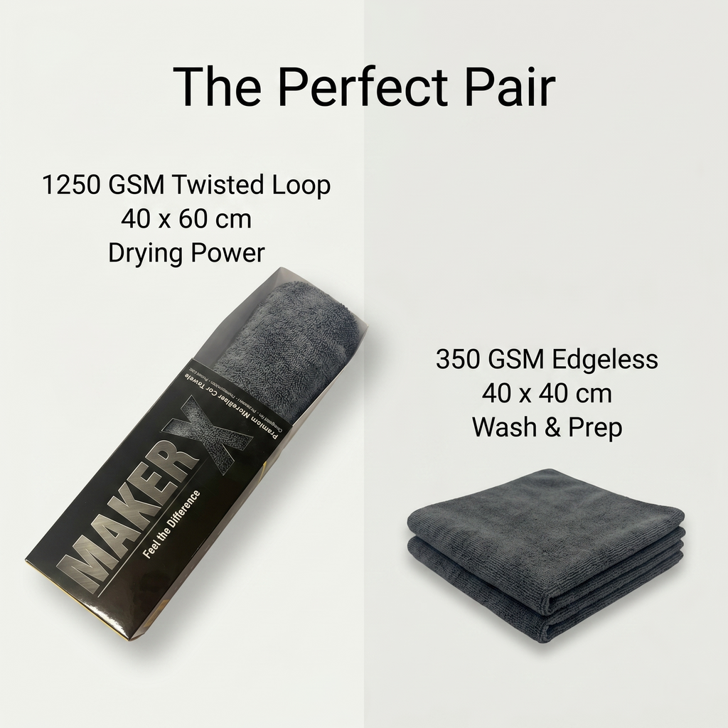 MakerX™ 2-Step Wash & Dry Microfiber Car Drying Towel System | 1250 GSM + 350 GSM