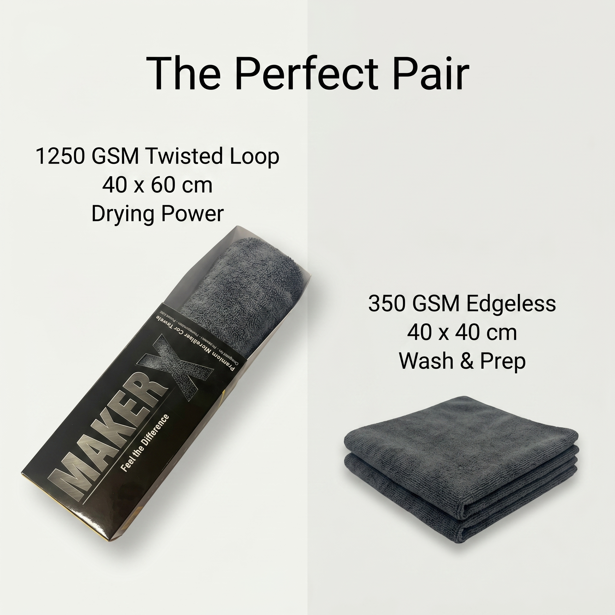 MakerX™ 2-Step Wash & Dry Microfiber Car Drying Towel System | 1250 GSM + 350 GSM