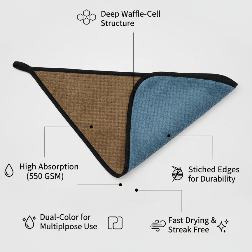 MakerX™ Waffle 550 GSM Microfiber Car Towels – 40×40 cm (Pack of 2)